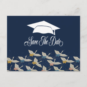 Carte Postale Faire-part Graduation Grues Vintages Bleues Enregistrer La Da