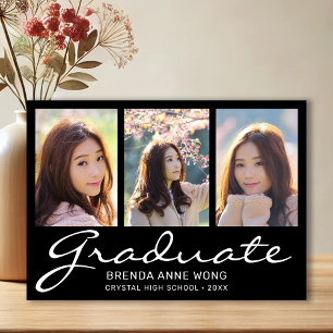 Carte Postale Faire-part Graduation moderne 3 Photo Collage blanc Script