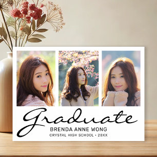 Carte Postale Faire-part Graduation moderne 3 Photo Collage noir Script