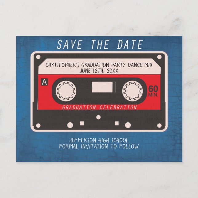 Carte Postale Faire-part Graduation Party Enregistrer La Date Retro Tape So (Devant)