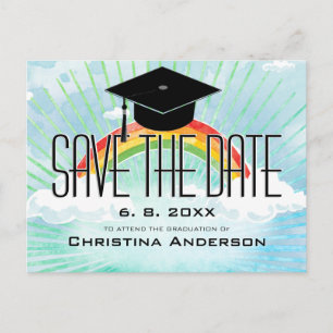 Carte Postale Faire-part Graduation Rainbow Enregistrer la date Grad Casque