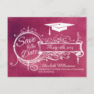 Carte Postale Faire-part Graduation vintage Faux Pink Foil Enregistrer La D