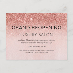 Carte Postale Faire-part Grand Réouverture Rose Gold Parties scintillant Sa