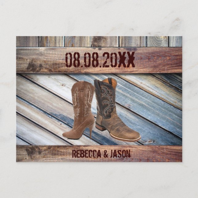 Carte Postale Faire-part grange bois Cowboy Western Wedding enregistrer la  (Devant)