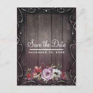 Carte Postale Faire-part Grange Glamour Bois de Grange Floral Enregistrer l