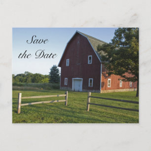 Carte Postale Faire-part Grange rouge avec Mariage campagnard de clôture En