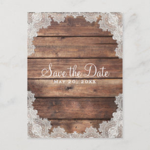 Carte Postale Faire-part Grange Rustique en Bois Romantique Dentelle Annonc
