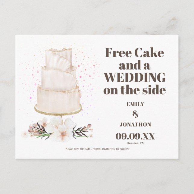 Carte Postale Faire-part Gratuit Gâteau Mariage Sur Le Côté Boho Sauvegarde (Devant)