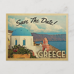 Carte Postale Faire-part Grèce Sauvez La Date Vintage Santorin