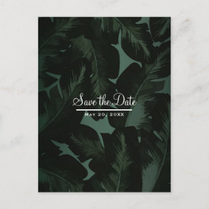 Carte Postale Faire-part Green & Black Chic Tropical Feuilles Sauvez la dat