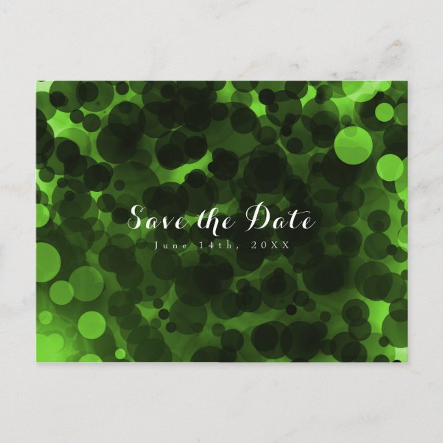 Carte Postale Faire-part Green & Black Dots Modern Party Enregistrer la dat (Devant)