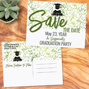 Carte Postale Faire-part Green Confetti Graduation Party Enregistrer la dat
