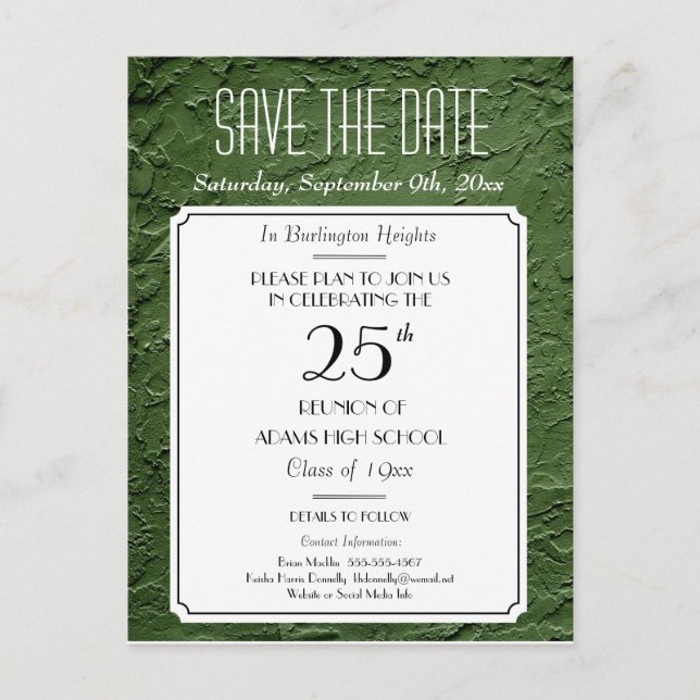 Carte Postale Faire-part Green Faux Textured Party ou Reunion Enregistrer l (Devant)