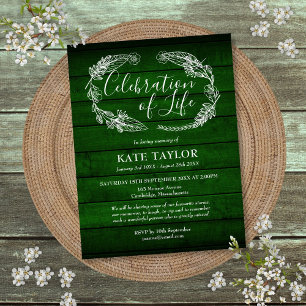 Carte Postale Faire-part Green Rustic Wood Célébration des funérailles de v