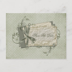 Carte Postale Faire-part Green Shabby Dotted Swiss Enregistrer La Date
