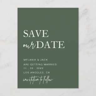 Carte Postale Faire-part Green Simple Calligraphy Enregistrer La Date