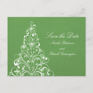 Carte Postale Faire-part Green Sparkly Holiday Tree Enregistrer la date Car