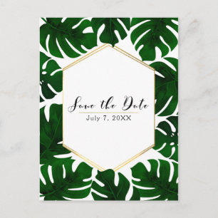 Carte Postale Faire-part Green Tropical Feuilles Blanc & Or Enregistrer la 