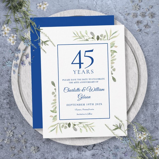 Carte Postale Faire-part Greenery 45e 65e Anniversaire Enregistrez la Date (Greenery 45th 65th Anniversary Save the Date Announcement Postcard)