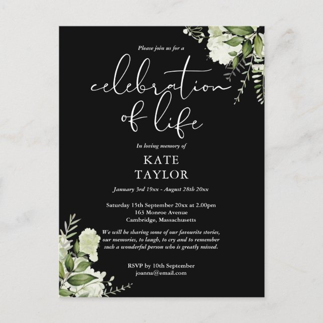 Carte Postale Faire-part Greenery Floral Celebration of Life Memorial (Devant)