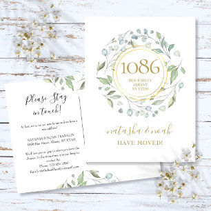 Carte Postale Faire-part Greenery Garland Gold Nouvelle adresse Nous avons 