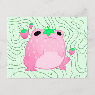 Carte Postale Faire-part Grenouille à fraise Kawaii