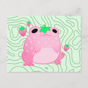 Carte Postale Faire-part Grenouille à fraise Kawaii
