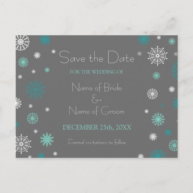 Carte Postale Faire-part Grey Aqua Enregistrer la date Mariage d'hiver Cart (Devant)