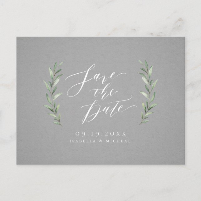 Carte Postale Faire-part Gris Calligraphie simple rustique mariage (Devant)