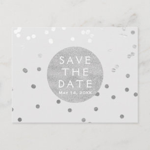 Carte Postale Faire-part Gris et argent brillant confettis points Save The 