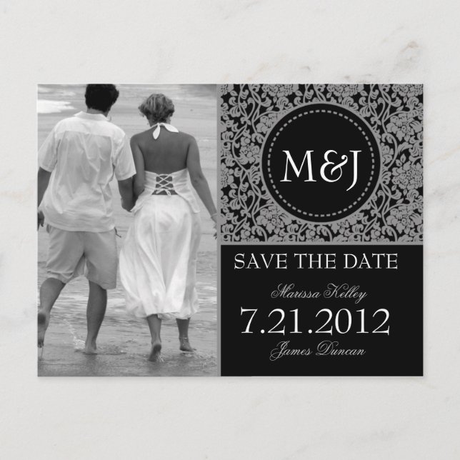Carte Postale Faire-part Gris gothique & Flourish noir Save the Date (Devant)