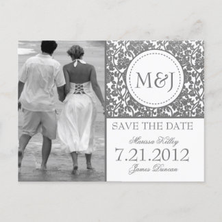 Carte Postale Faire-part Gris gothique sur blanc Flourish Enregistrer la da