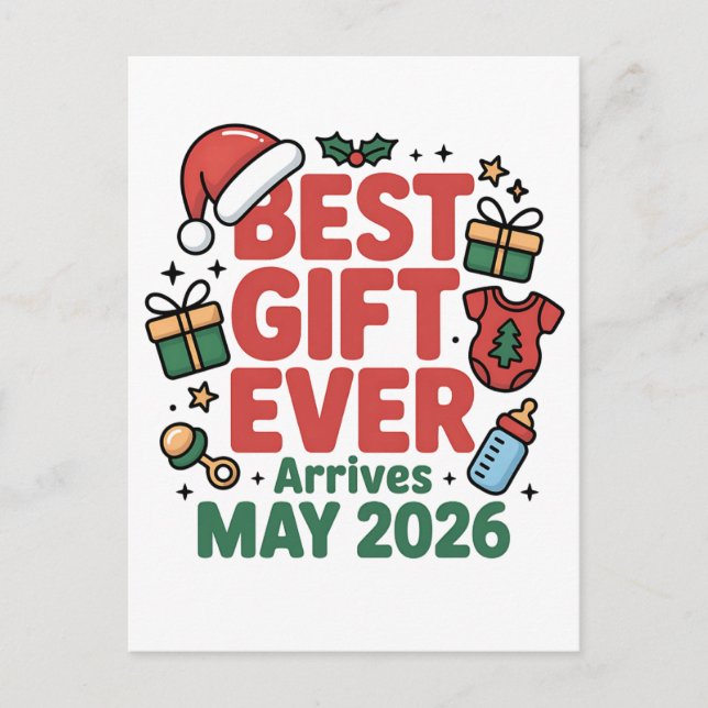 Carte Postale Faire-part Grossesse Noël Meilleur Cadeau Jamais Arrivée Mai  (Devant)