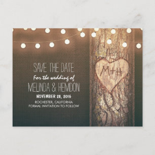 Carte Postale Faire-part Guirlande lumineuse coeur sculpté rustique save th