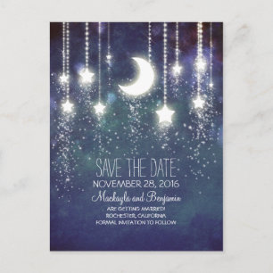 Carte Postale Faire-part guirlande lumineuse lune étoiles romantique save t