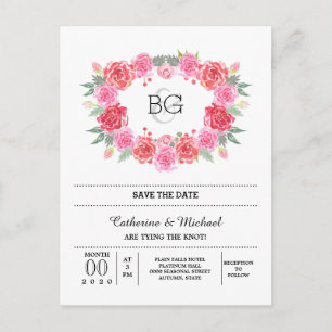 Carte Postale Faire-part Guirlande rose romantique d'aquarelle