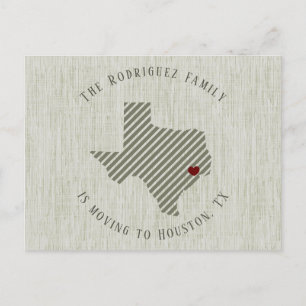 Carte Postale Faire-part Gulf Coast Green Linen et Heart Texas Moving