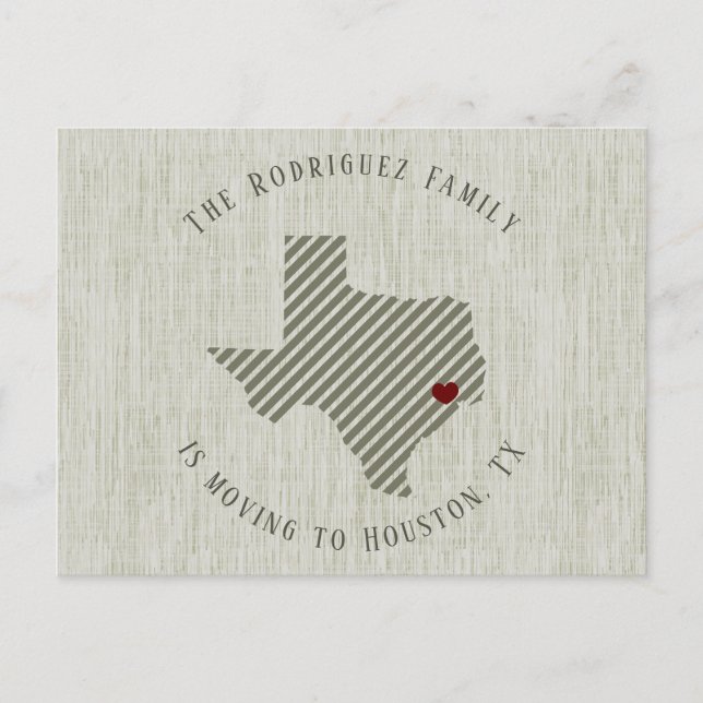 Carte Postale Faire-part Gulf Coast Green Linen et Heart Texas Moving (Devant)