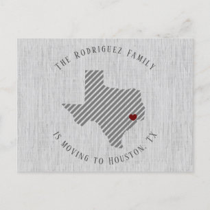 Carte Postale Faire-part Gulf Coast Grey Linen et Heart Texas Moving