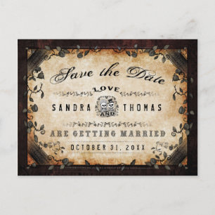 Carte Postale Faire-part Halloween Brown gothique AMOUR Enregistrer la date