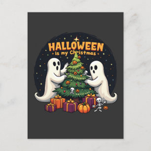 Carte Postale Faire-part Halloween est mon Noël Fantôme Drôle Xmas Père Noë