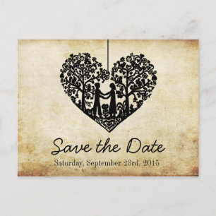 Carte Postale Faire-part Hanging Heart Tree Vintage Wedding Enregistrer La 