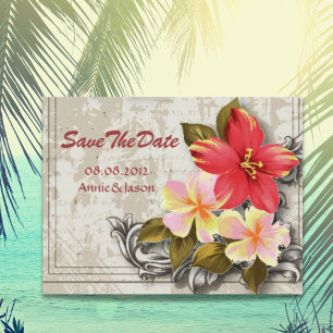 Carte Postale Faire-part hawaï hibiscus mariage tropical save the date
