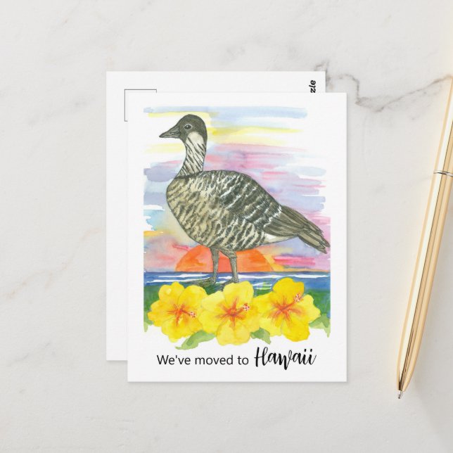 Carte Postale Faire-part Hawaii Nene Goose Hibiscus (Devant/Arrière en situation)
