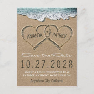 Carte Postale Faire-part Hearts in the Sand Beach Shore Save The Date Cards