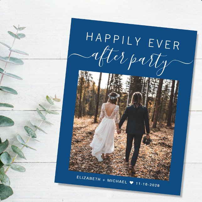 Carte Postale Faire-part Heureusement Jamais Après Photo QR Code Réception  (An chic Happily Ever After Party postcard invitation for your wedding celebration)