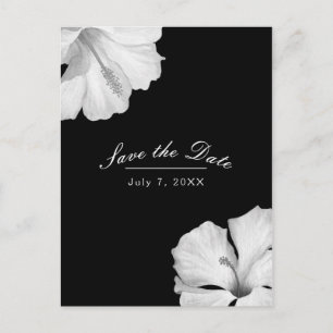 Carte Postale Faire-part Hibiscus blanc Black Tropical Chic Enregistrer la 