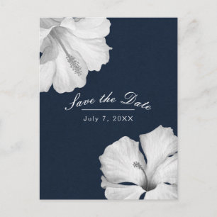 Carte Postale Faire-part Hibiscus Bleu Tropical Enregistrer la date