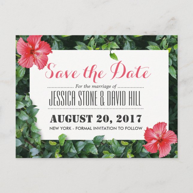 Carte Postale Faire-part Hibiscus tropicaux Fleurs mariage Enregistrer la d (Devant)