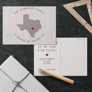 Carte Postale Faire-part Hill Country Linen Brown et Heart Texas Moving